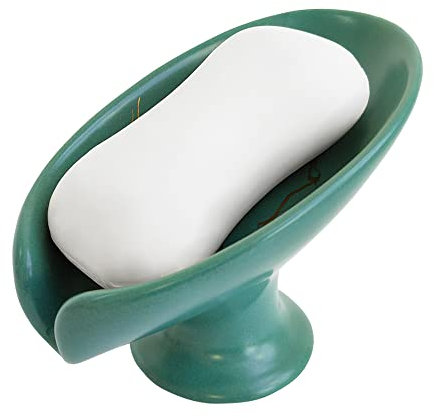 Porte-Savon en céramique en Forme de Feuille, Motif marbre doré, Facile à Nettoyer, Porte-Savon Auto-drainant, Garde Le Savon Sec (Vert)