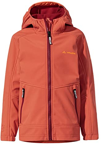 VAUDE Softshell Jacke Kids Rondane IV in - hochwertige Outdoorjacke, wind- und wasserabweisende Regenjacke mit Kapuze, Klimaschonende Regenjacke Kinder - hotchili, 122-128
