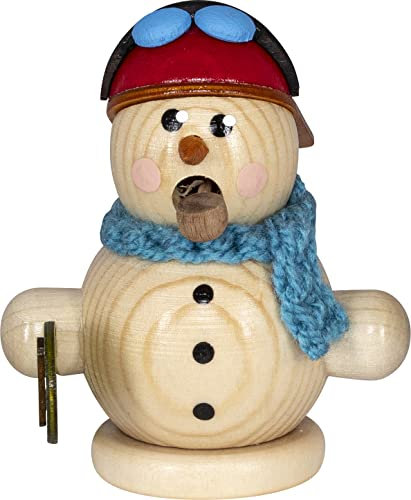 Räuchermann Schneemann Natur mit Snowboard original Erzgebirge I Räucherfigur aus Holz I Höhe 8 cm I Weihnachtsdeko I schöne Geschenkidee I Dekoration innen I Weihnachten I Räuchermännchen