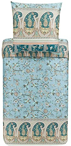 Bassetti Bettwäsche Garnitur Genova V1 aus Baumwolle Mako-Satin in der Farbe Grün 2-Teilig mit Reißverschluss, Maße: 200cm x 200cm, 80cm x 80cm, 9323465