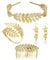 JeweBella 4 Stück Griechische Göttin Kostüm Schmuck Set Damen Gold Römischer Lorbeerblatt Krone Stirnbänder Armband Armreif Oberarm Perle Baumeln Ohrringe Hochzeit Braut Kopfschmuck Toga Party