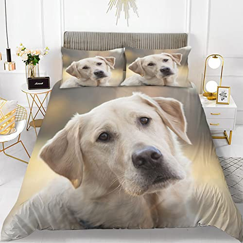 SHITOU Bettwäsche 135x200 Gelber Labrador 3D Mikrofaser Bettbezug Mit 2 Kopfkissenbezug, Jungen Teens BettwäSche Set Kinder Erwachsene, Weich Haltbar Atmungsaktive