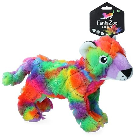 FantaZoo Leopard Buntes und Recyceltes Hundespielzeug - M - Hundespielzeug - 30 x 17 cm - Hundespielzeug mit Quietscher - für mittelgroße Hunde