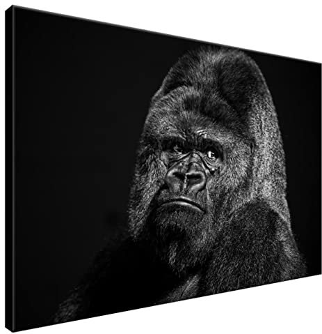 Estika Leinwand bilder - Gorilla in schwarz - 90x60 cm, 1 teilige kunstdruck - Wandbilder wohnzimmer, schlafzimmer, Moderne wanddeko, Bild auf leinwand - Tiere bilder - 1567A_1L