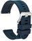 WOCCI 22mm Cinturino Silicone per Uomo a Strisce Arcuate, Sgancio Rapido, Fibbia Argento (Blu Scuro)