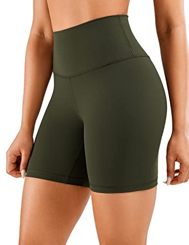 CRZ YOGA Naked Feeling Damen Radlerhose Blickdicht Hohe Taille Kurze Sporthose Yoga Sommer Shorts für Gym Sport - 15cm Olivgrun 40
