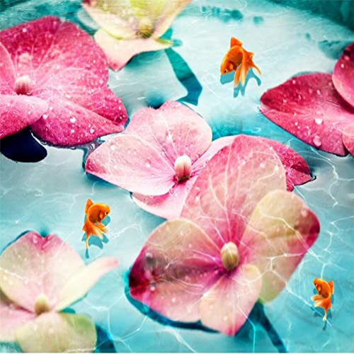 Papier peint photo personnalisé fleur rose poisson rouge salle de bain sol papier peint PVC papier peint auto-adhésif sol papier peint, 300 * 210cm