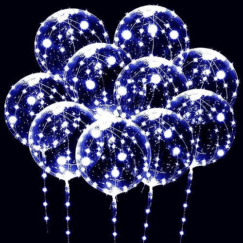 Paquete de 10 Globos LED Bobo, Transparentes y Brillantes Con Cadena de Luces Para Fiestas, Cumpleaños, Bodas, Decoraciones de Quinceañera (Blanco Frío)