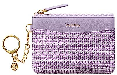 Vulkitty Petit Porte Monnaie Femme avec Porte-Clé Mini Poche à Monnaie Zippée Portefeuille Femmes Mince pour Cartes de Crédit avec Blocage RFID, Violet