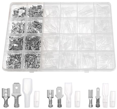 YIXISI 440 PCS 2.8mm 4.8mm 6.3mm Male and Female Wire Spade Connector Kit, Electrical Crimp Terminal Block Assortment Kit, with Insulating Sleeve, for Electrical Wiring Car Audio Speaker, Silver