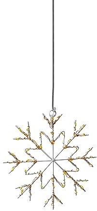 Bonetti LED Fensterbild Schneeflocke aus Metall mit Einer 48er Drahtlichterkette beleuchtet, batteriebetrieben, ca. Ø 20 cm, weiß, Fensterschmuck hängend