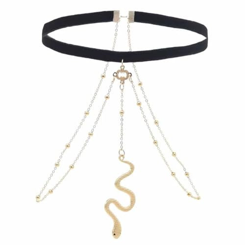 INGJIA Punk Schlange Bein Kette Perlen Oberschenkel Kette Gold Oberschenkel Bein Kette Elastische Geschirr Bikini Schlange Körper Kette Strand Boho Perlen Oberschenkel Schmuck Für Frauen Mädchen
