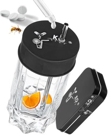 Ko Stop® Getränkeschutzdeckel – 5er Einweg-Schutz vor K.O.-Tropfen, Insekten & Pillen – Schwarz, aus Naturkautschuklatex – mit Trinkhalmloch – Festival Drink Cover in Metalldose