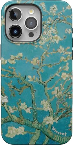 Casely iPhone 15 Pro Hülle | Blaues Erwachen | Van Gogh Mandelblüte Blumen | Bold Case | Kompatibel mit MagSafe und Action Button, (B-VG2BB-MS-FX)