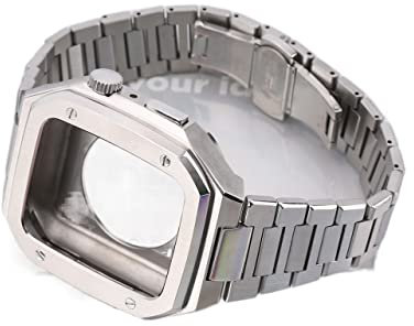 OPKDE Correa de acero inoxidable para Apple Watch Band 44mm Metal Watch Case Modificación Noble Correa de metal con funda para iWatch 45mm SE 7 6, 45MM, Agate