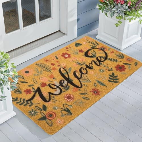 IZUS Paillasson floral de bienvenue pour porte d'entrée – Décoration d'intérieur à fleurs printanières – Tapis d'été antidérapant saisonnier 43,2 x 73,7 cm