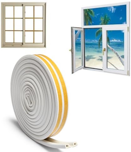 XOUDKE Burlete Puerta Entrada 9 X 6mm, Tira de Sellado Junta Autoadhesiva para Ventanas, D-Tipo Goma Adhesivo Cinta Ventanas Aislante Frio, Cinta Espuma para Aislante, Ruido, Colisión (5M)