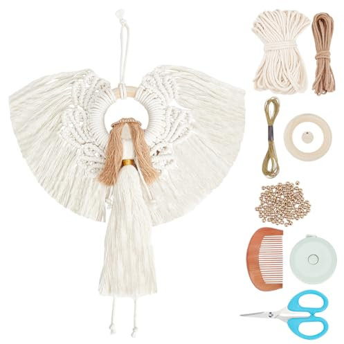 ORIGACH DIY Makramee Engel Puppe Wandbehang Kit für Anfänger Erwachsene Makramee Engel Flügel Wandteppich Boho Makramee Engel Wandbehang Dekor für Schlafzimmer Wohnzimmer