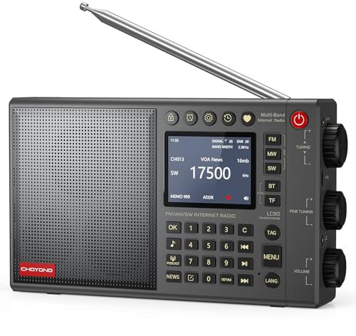 Choyong LC90 Wi-Fi/4G Internet Radio, Portable FM/SW Radio with Rechargeable 5000mAh Battery, 40,000 Radio Stations, BT Speaker, Alarm Clock, 15W Stereo Speaker, Support TF Card