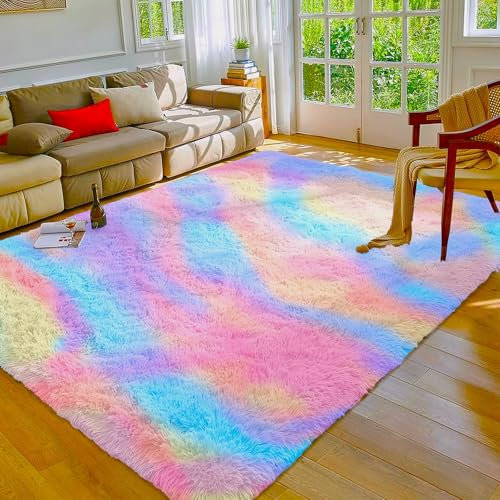 MOONLIGHT20015 Rugs Living Room Large 160x230 cm – Fluffy Shaggy Rainbow Area Rugs for Bedroom Non-Slip – Modern Super Soft Thick Pile Plush Carpet Non Shedding Easy To Clean Rug