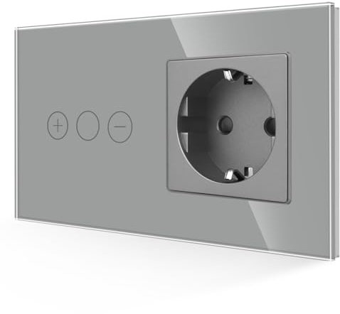 JIMEIDA Dimmschalter mit Steckdose in Grau,Touch Dimmer Lichtschalter Gehärtete Glasscheibe mit LED-Hintergrundbeleuchtung,157 * 86MM