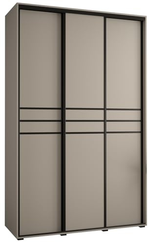 MEBLE KRYSPOL Dakota 10 Schrank mit DREI Schiebetüren - Moderner Kleiderschrank mit Kleiderstange und Regalen - 235,2x160x60cm - Kaschmir Schwarz