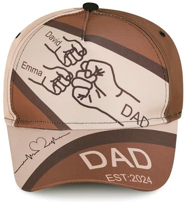 Pekdi Personalisierte Dad Cap Personalisierte Fist Bump Papa Baseballmütze, Vatertag Daddy Cap mit Kindernamen, Dad Hats für Männer, Dad Classic Cap, Dad Geschenke zum Geburtstag