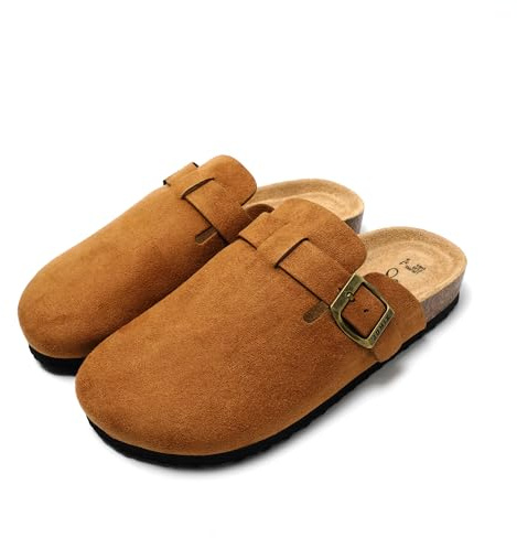 JOMIX Chaussons Sabots Femme en Daim avec Boucle Élégant Pantoufles Sandales à Semelle en Liège Confortable pour Intérieur et Extérieur MD2438 (Brune, 39)