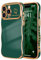 LCHULLE for iPhone 14 Pro Case for Women Girls,Cute Curly Wave Frame Shape Love Heart Pattern Phone Case,Raised Camera Protection Case Luxury Plating Shockproof Cover for iPhone 14 Pro 6.1,Dark Green