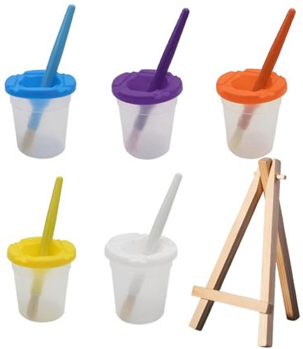 5 Pcs Color Mixing Cups, 5 Pcs Painting Brushes, 1 Pc Painting Stand, Brush Washing Cup, Color Mixing Cup With Lid, Graffiti Painting Brushes, Anti-Spill Painting Cup, Children'S Painting Set