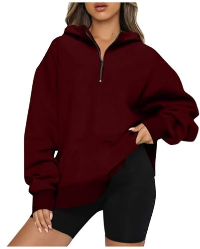 PODOLIXIA Sudadera para mujer sin capucha, cuello alto con cremallera 1/4, sudadera para mujer, de manga larga, monocolor, suelta, informal, manga larga, Botella Verde, XL