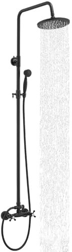 Bathfinesse Schwarz Außendusche Merkmal,Freiliegendes Rohrduschsystem Regendusche Außendusche Set Hochdruck SUS304 Wandhalterung