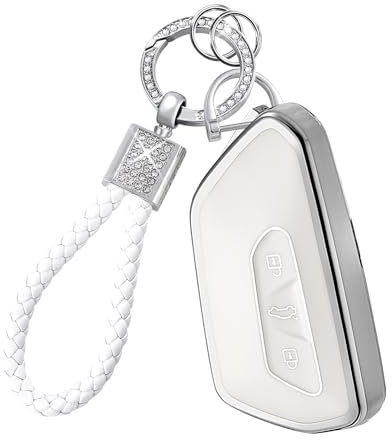 Teenpull Schlüsselhülle mit Schlüsselanhänger Passt für VW Golf 8 ID.3 ID.4 Skoda Octavia Enyaq iV. Seat Leon MK 4 Tarraco Ateca Autoschlüssel hülle mit Bling Schlüsselanhänger Auto Zubehör