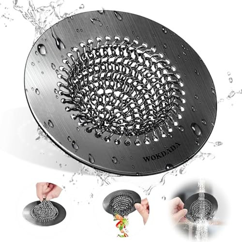 Wokdada Black Kitchen Sink Strainer, Flippable Mesh Sink Strainer, 304 Stainless Steel Sink Screen, Easy Clean Large Basket Strainer, Anti-Clog Garbage Disposal Cover Fit for Standard Kitchen Drain