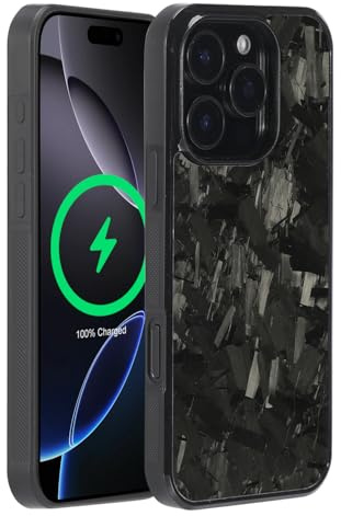 Molzar Grip Series for iPhone 16 Pro Case with Real Forged Carbon Fiber, Built-in Magnet Ring for Magnetic Mount, Compatible with MagSafe Chargers and Accessories, Glossy Black/Forged