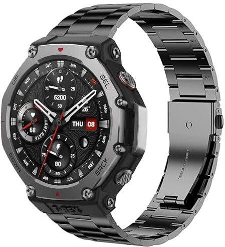 Blueshaweu 22MM Armband Kompatibel mit Amazfit T-Rex 3, Classic hohe Qualität Edelstahl Uhrenarmband Kompatibel für Amazfit T-Rex 3,bip 5/5 Unity,Balance, GTR 3 Pro,GTR 4 etc. (schwarz, 22MM)