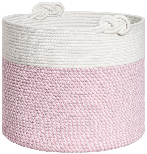 Baby Storage Basket, Pink Laundry Basket Toy Baskets for Clothes, Nursery Baskets for Toys, Soft Woven Basket for Storage, 38 x 36 cm,