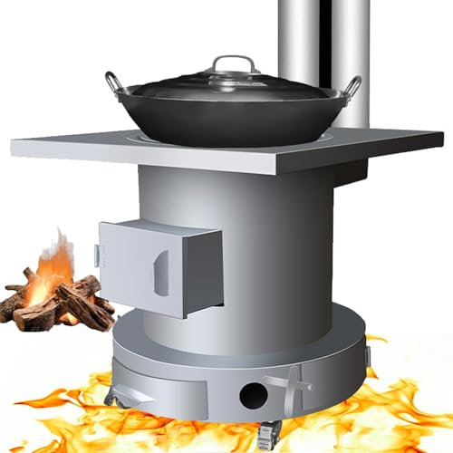 XNZJHPP Holzkohleofen aus Gusseisen, Holzofen mit Mehreren Brennstoffen, Holzofen aus Stahl für Campingzelte mit Zubehör und Rädern für drinnen und draußen (50cm)