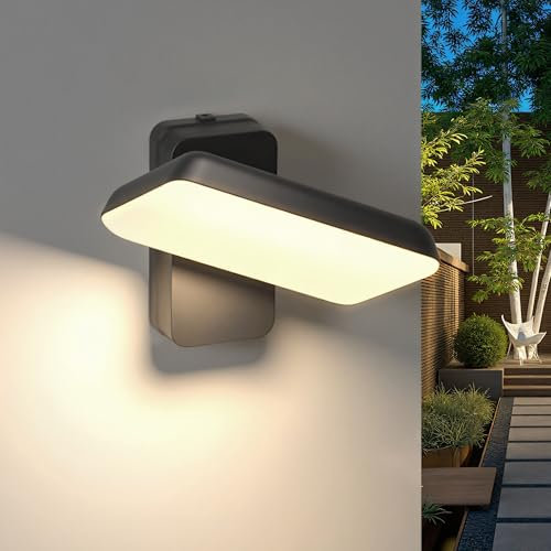 LED Wandleuchte Aussen Außenlampe Wasserdicht IP65 aussenlampe wand 18W wandlampe schwarz mit 350° Schwenkbar LED Panel 20cm Warmweiß 3000K Außenwandleuchte für Garten Terrasse Balkon Flur