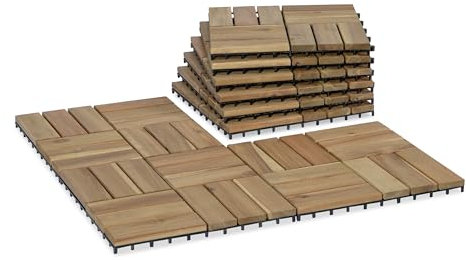 VICTORY RELAX Acacia Wood Decking Tiles 9PCS - Easy Snap Interlocking Deck Tiles for Patio Poolside Balcony Decor - All Weather Waterproof Flooring for Indoor & Outdoor (Round Joints)
