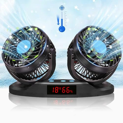 Cherubfunz 12V Brushless Car Fan – Electric Cooling Fan with 360° Rotatable Dual Head, Perfect for Rear Seat Passengers in Cars, Trucks, Vans, SUVs, RVs & Boats