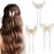 3 Stück Haarklammer Schmetterling, Haarklammer Gold Metall mit Fransen und Perlen, Schmetterling Haarspange Gold Strass, Haarspange für Frauen Mädchen