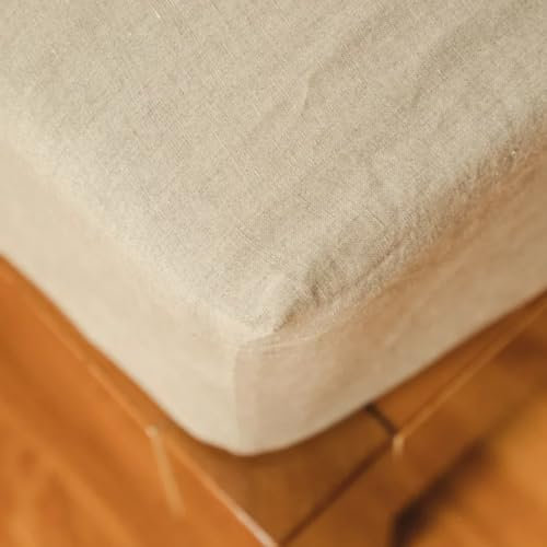 100% Natur Leinen Spannbettlaken - GOTS Zertifiziert - Spannbetttuch atmungsaktiv & temperaturregulierend, nachhaltig, weich, langlebig (Natur, 90x200cm)