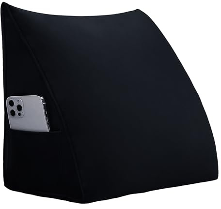 strusery Samt-Keil-Kopfteil-Kissen für Bett - Dreieckiges Rückenlehnenkissen für Lese- und Sitzkomfort (Schwarz, 45x20x35cm)