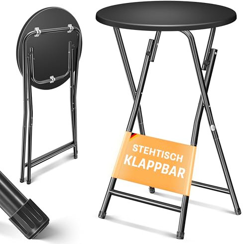 KESSER® Stehtisch Bistrotisch mit PVC-Platte | Wetterbeständiger Klapptisch | 60cm / 110cm | Partytisch Tisch rutschfest | In- & Outdoor | Hochzeit Empfangstisch | 4 Standfüße pulverbeschichtet