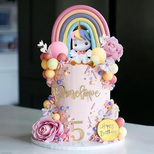 39PCS Unicorn Cake Topper Rainbow Unicorn Cake Decorations Colorful Flowers Balls Cake Decorations Happy Birthday Cake Decoration for Girls Boys Kids Birthday Themed Party Baby Shower Supplies