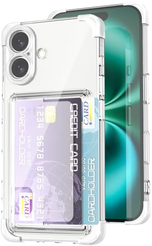 YEPO Wallet Case for iPhone 16 with Card Slot Clear, Transparent TPU Wallet Case Bag Cover Clear Phone Case for iPhone 16 Card Holder Shockproof