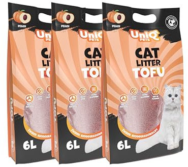 UNIQ PETS Tofu Katzenstreu Pfirsich 7,5kg 18L I Bio Katzenstreu Klumpstreu Staubfrei I Tofu Cat Litter mit Duft I Klumpend I Geruchsneutralisierend Staubfreies Ohne Staub