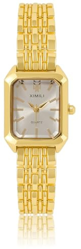 JSDDE Elegant Damenuhr Gold Metall Uhrenarmband Analog Quarzuhr Rechteck Zifferblatt Arabische Ziffer Kleideruhr für Damen Herren