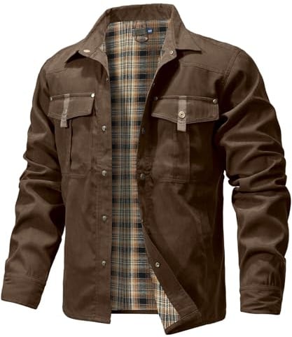 Zaitun Herren Karierte Hemdjacke gestreiftes Stehkragen Übergangsjack | Cargo‑Ausführung mit Snap‑Knöpfen,Western‑Cowboy‑Design,leicht,für Alltag und kühle Herbsttage